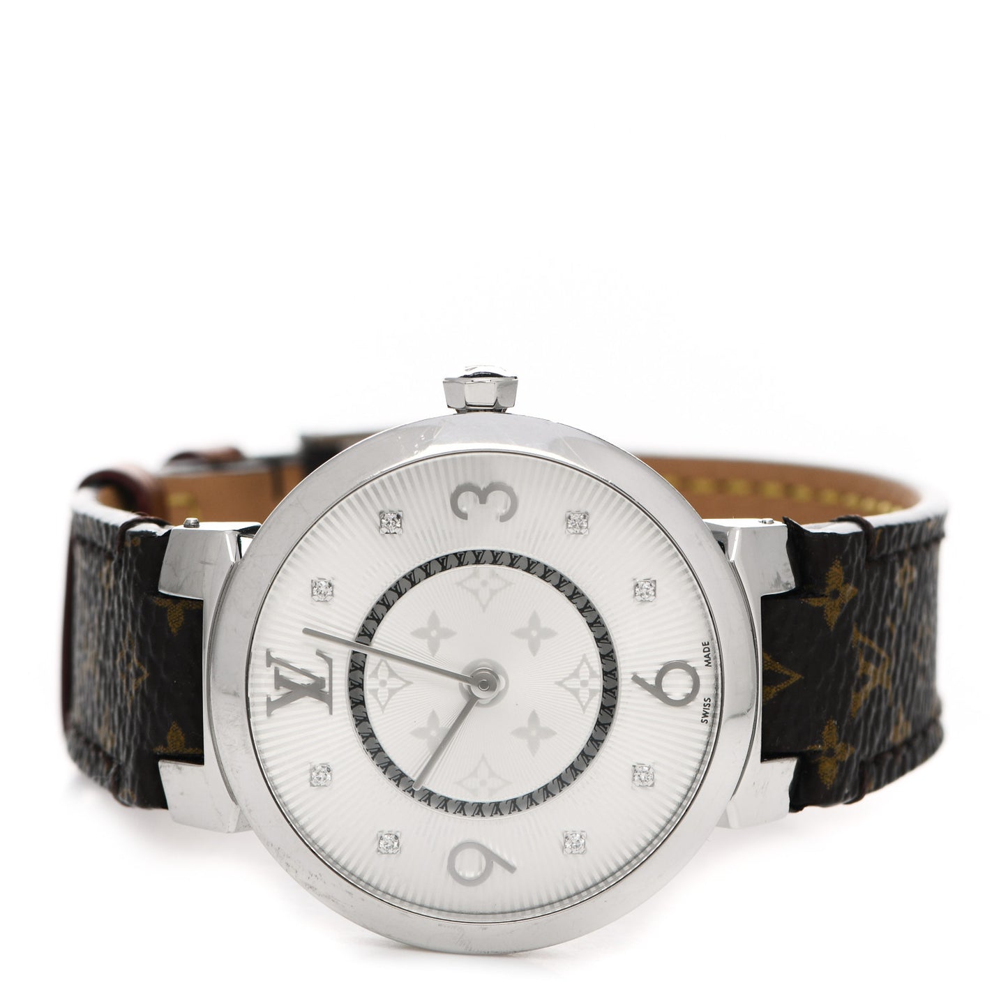 Stainless Steel Monogram Diamond 33mm Tambour Slim Quartz Watch