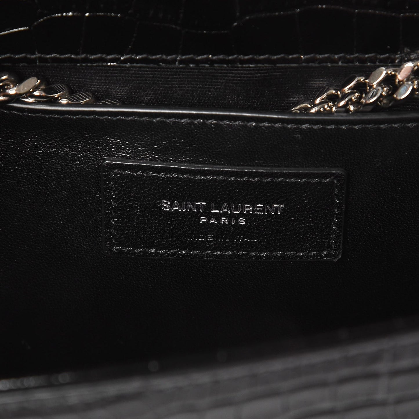 Calfskin Crocodile Embossed Medium Classic Monogram Kate Tassel Satchel Black