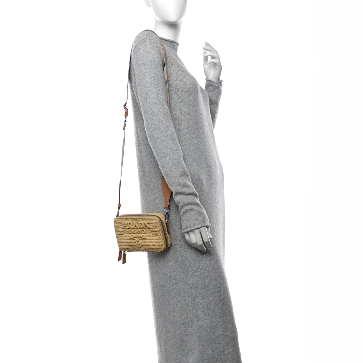 Yarn Raffia Effect Crochet Brique Crossbody Bag Natural