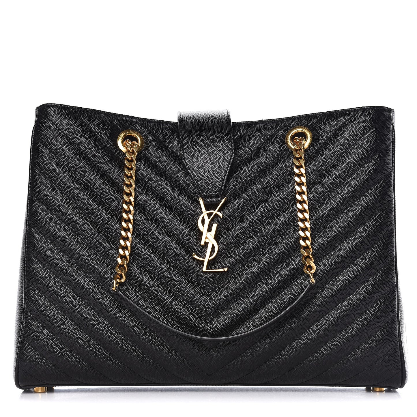 Grain De Poudre Matelasse Chevron Monogram Shopping Bag Black