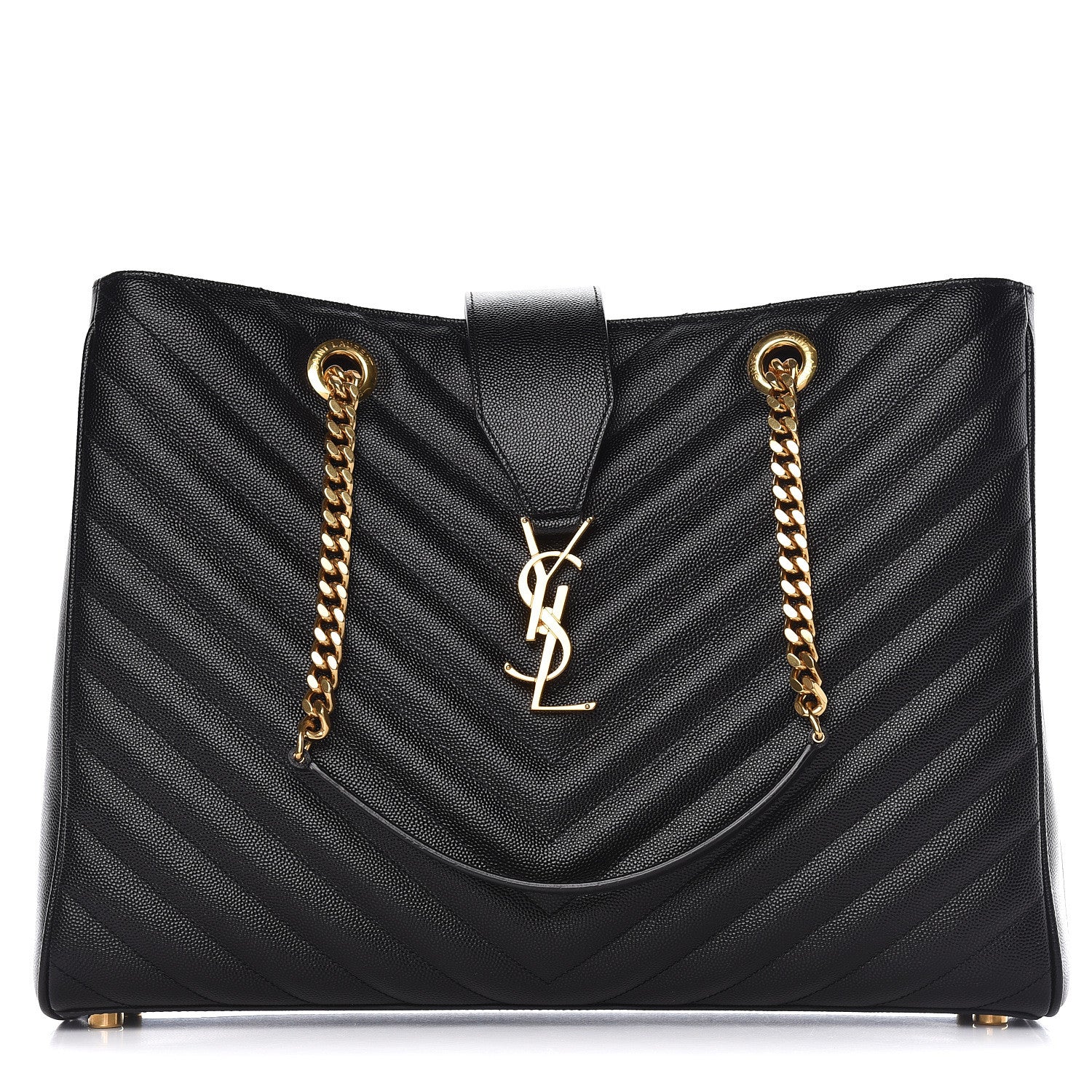 Saint Laurent Grain De Poudre Matelasse Chevron Monogram Shopping Bag Black 1 of 11