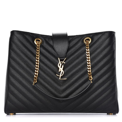Saint Laurent Grain De Poudre Matelasse Chevron Monogram Shopping Bag Black 1 of 11