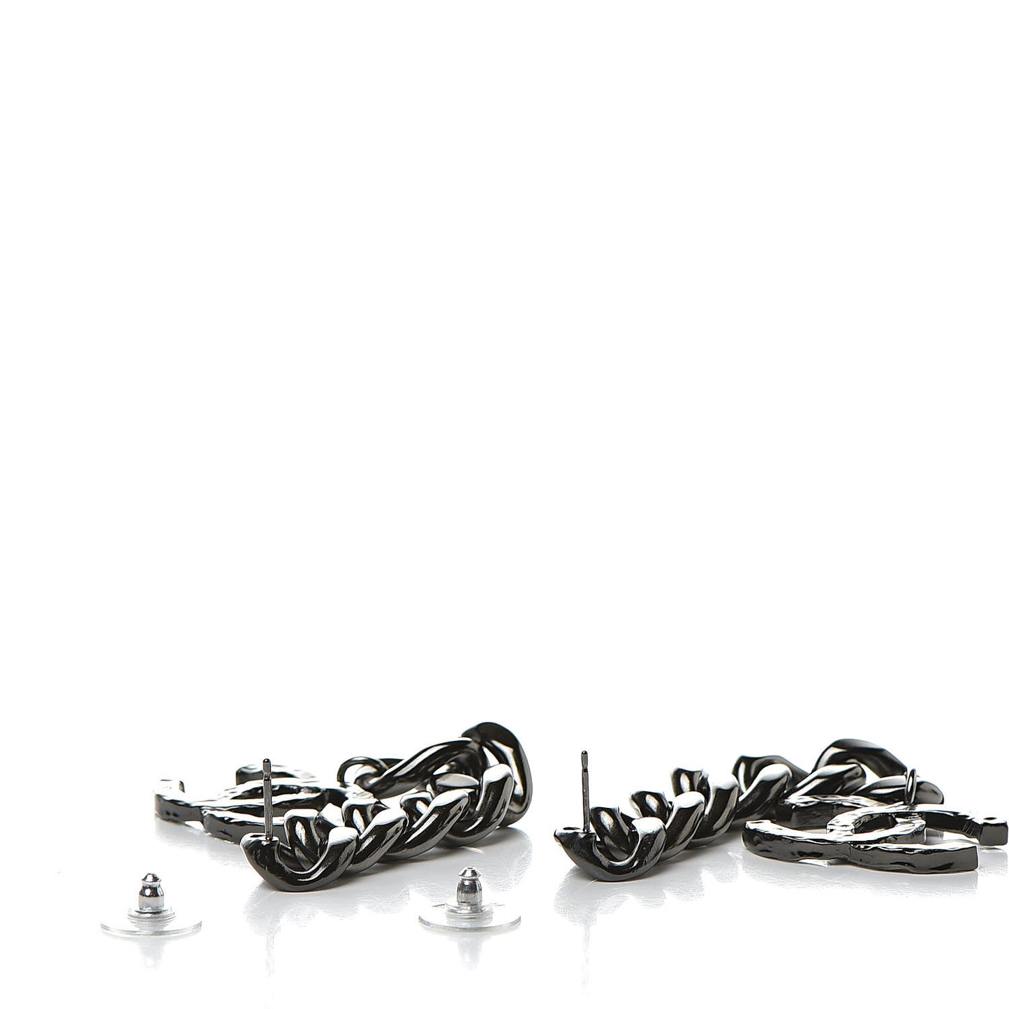 Metal CC Pick Drop Earrings Ruthenium
