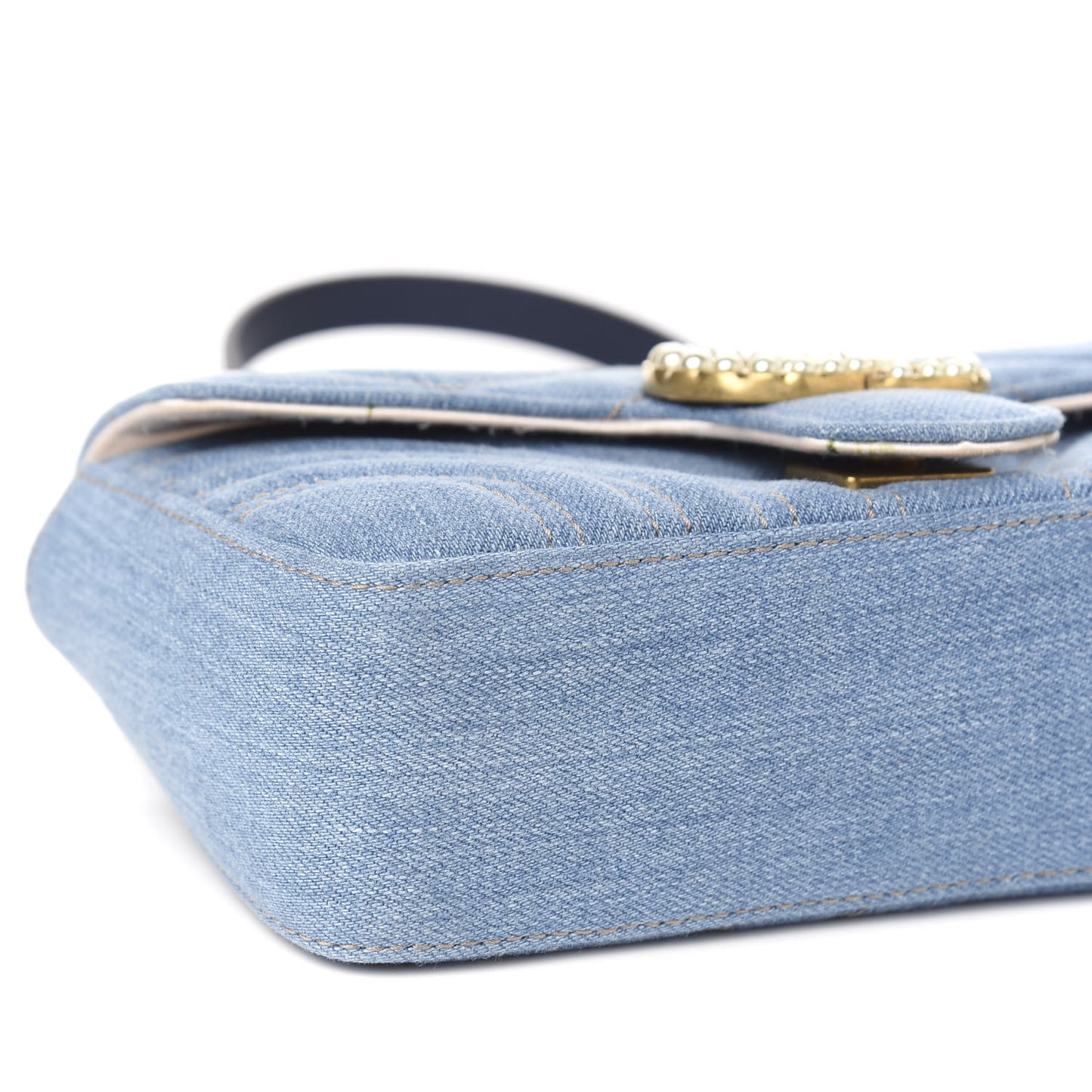 Denim Matelasse Mini Pearly GG Marmont Shoulder Bag Blue