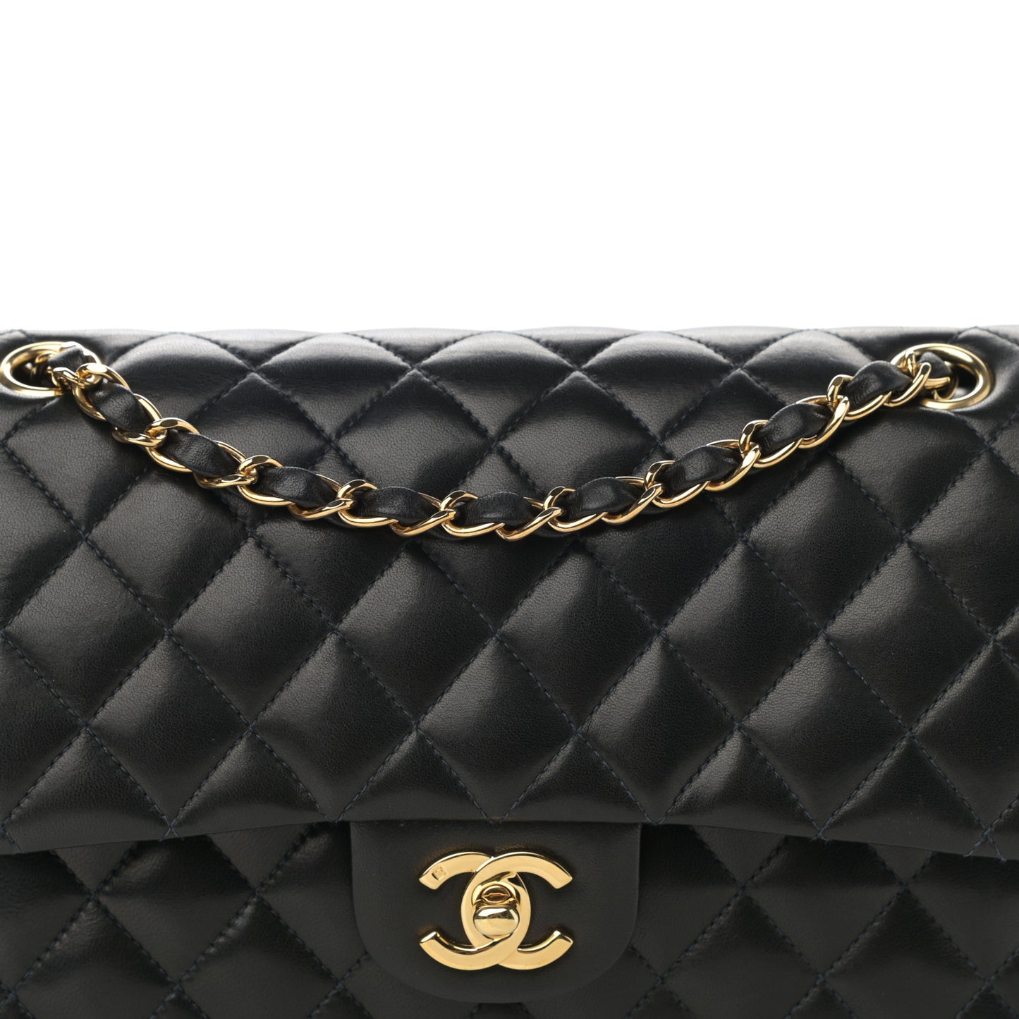 Lambskin Quilted Medium Double Flap Black