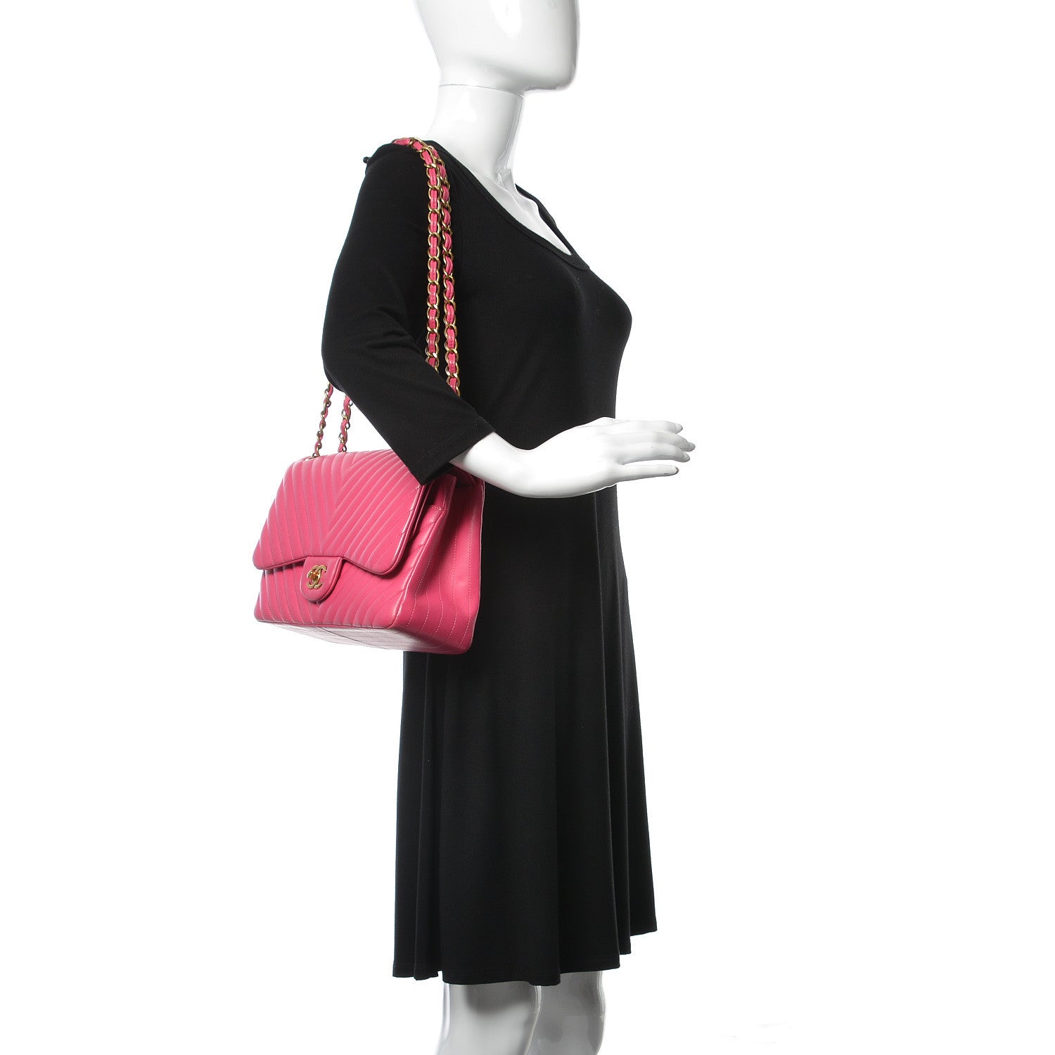 Chanel Lambskin Chevron Quilted Jumbo Double Flap Pink 2 of 17