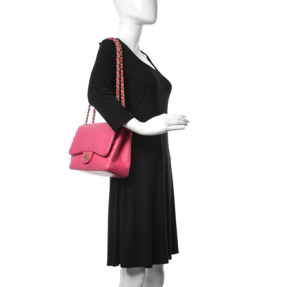 Chanel Lambskin Chevron Quilted Jumbo Double Flap Pink 2 of 17