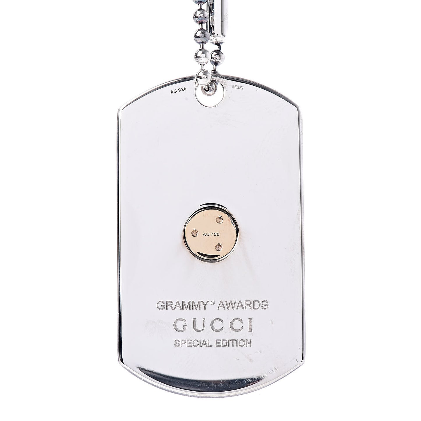 Sterling Silver 18K Yellow Gold Enamel Grammy Dog Tag Necklace Black