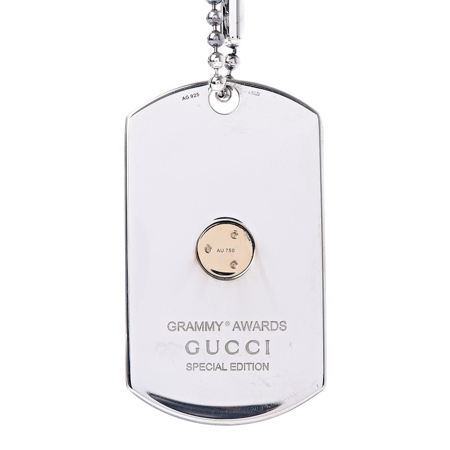Gucci Sterling Silver 18K Yellow Gold Enamel Grammy Dog Tag Necklace Black 5 of 5