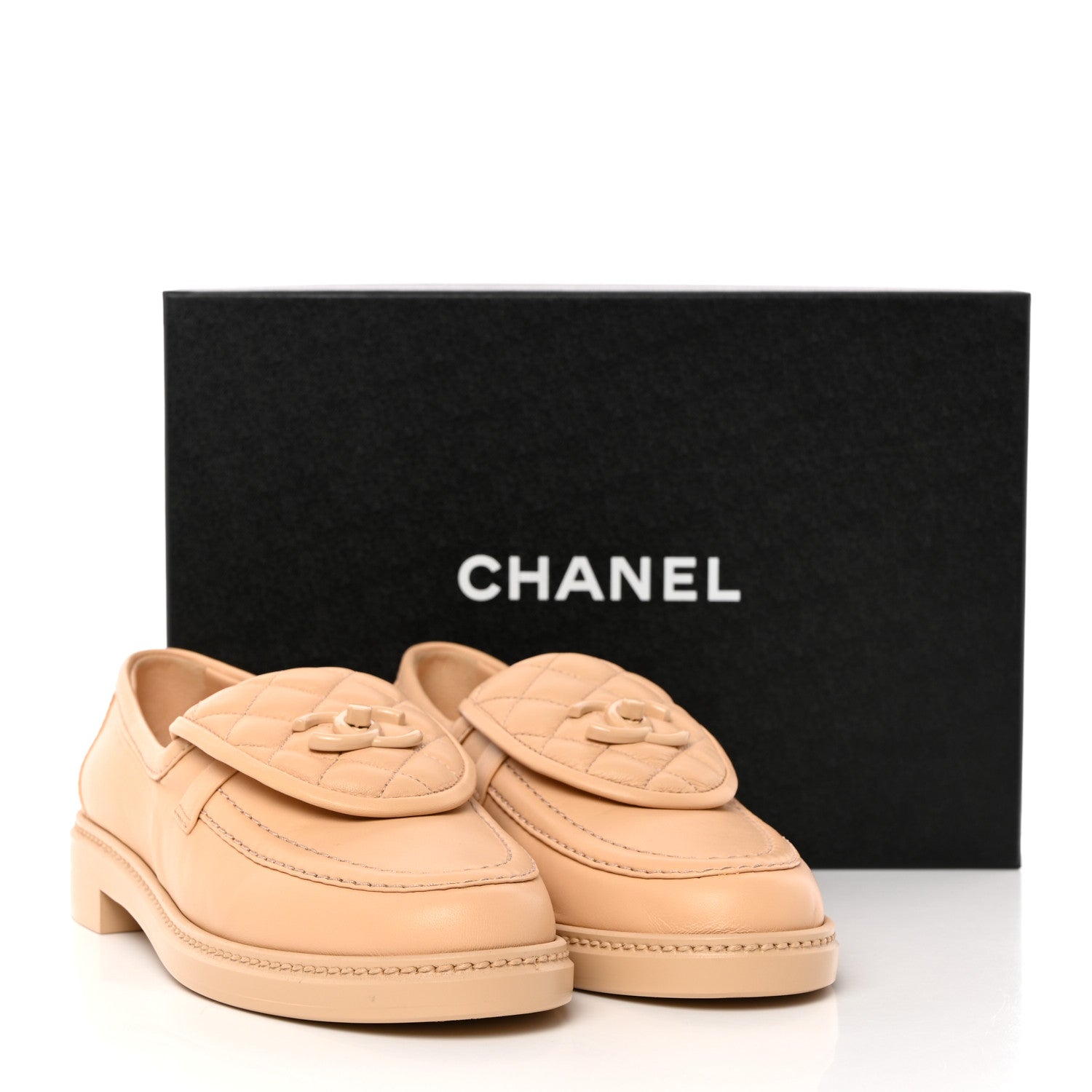 Chanel Lambskin Quilted CC Turnlock Moccasins 38.5 Beige 3 of 11
