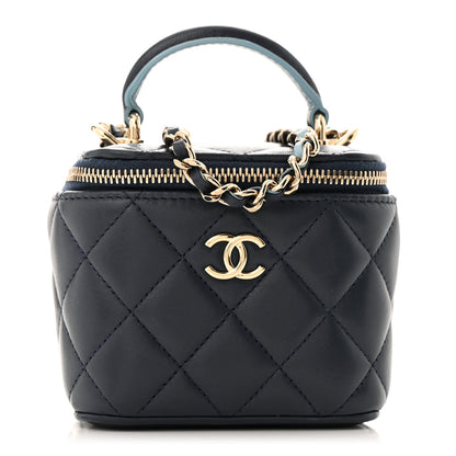 Chanel Lambskin Quilted Top Handle Mini Vanity Case With Chain Dark Blue Light Blue 1 of 11