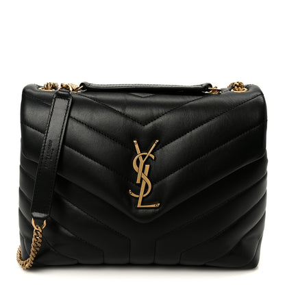 Saint Laurent Calfskin Y Quilted Monogram Small Loulou Chain Satchel Black 1 of 10