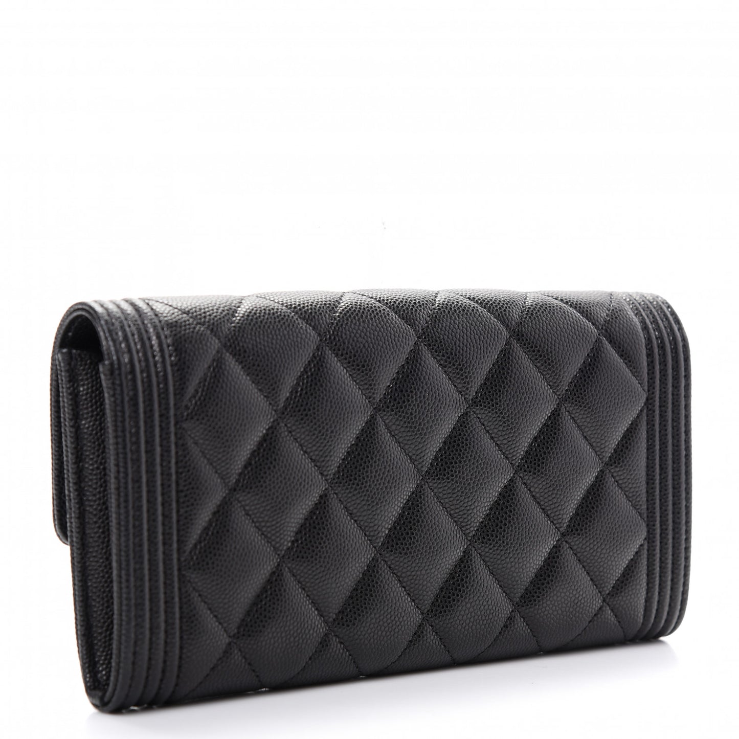 Caviar Quilted Large Boy Gusset Flap Wallet Black