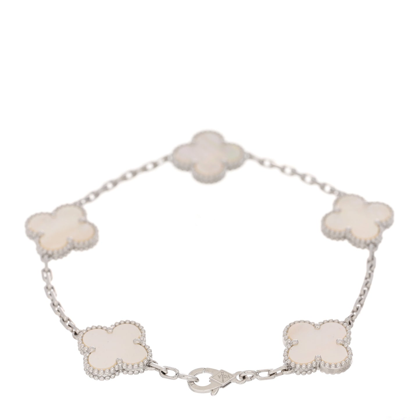 18K White Gold Mother of Pearl 5 Motifs Vintage Alhambra Bracelet