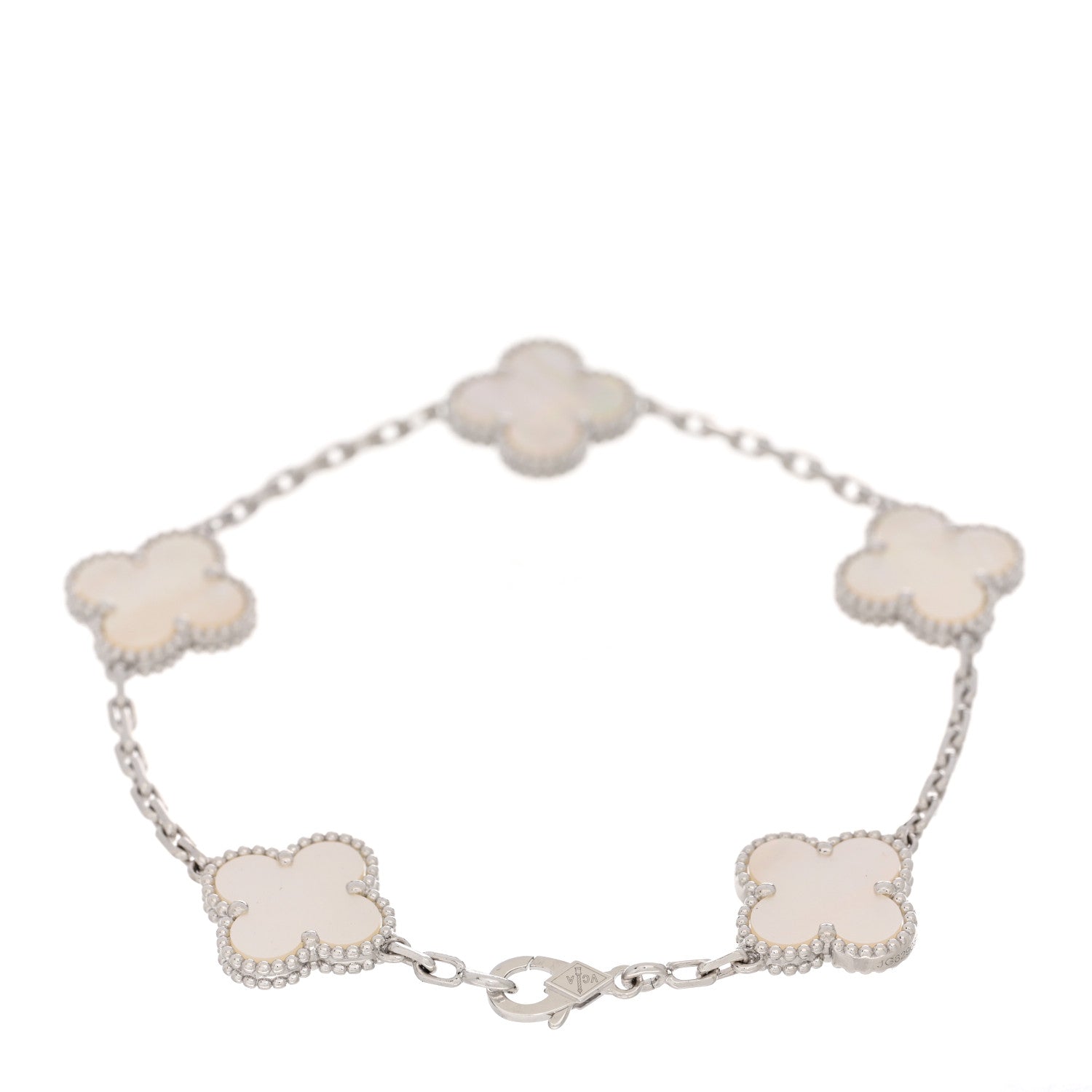 Van Cleef & Arpels 18K White Gold Mother of Pearl 5 Motifs Vintage Alhambra Bracelet 2 of 4