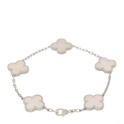 Van Cleef & Arpels 18K White Gold Mother of Pearl 5 Motifs Vintage Alhambra Bracelet 2 of 4