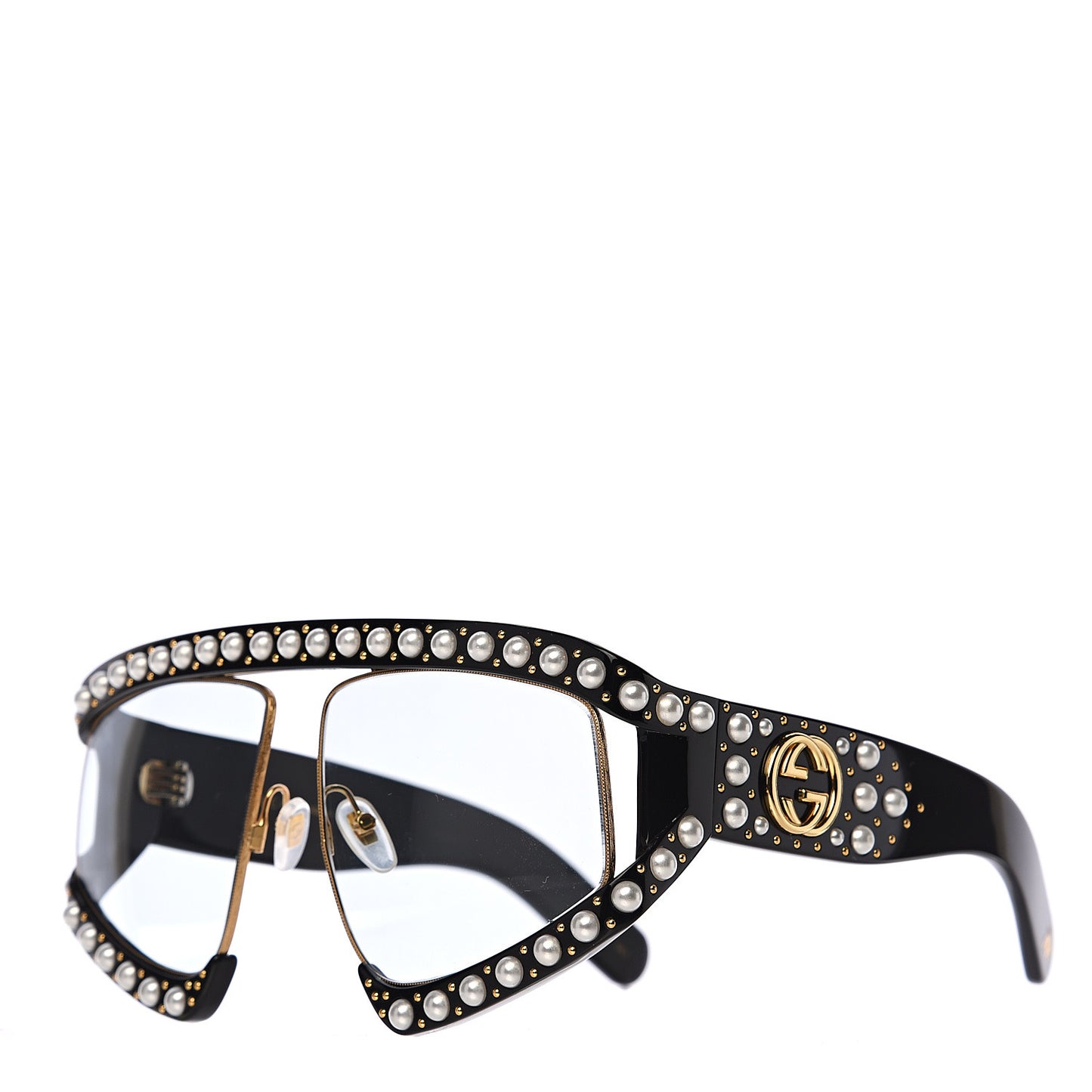Acetate Pearl Rectangular Frame Sunglasses GG0234S Black