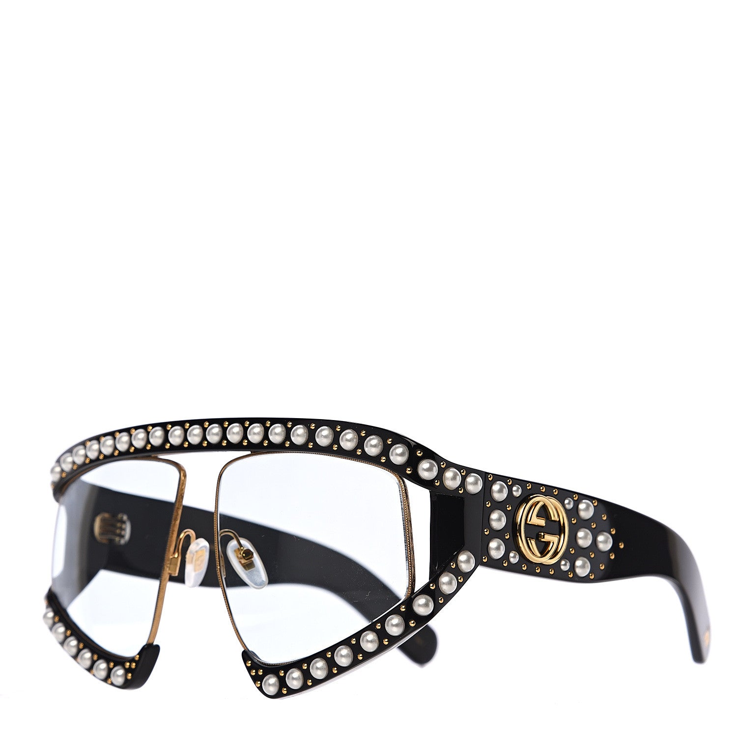 Gucci Acetate Pearl Rectangular Frame Sunglasses GG0234S Black 1 of 8