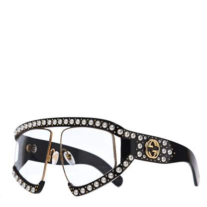 Gucci Acetate Pearl Rectangular Frame Sunglasses GG0234S Black 1 of 8