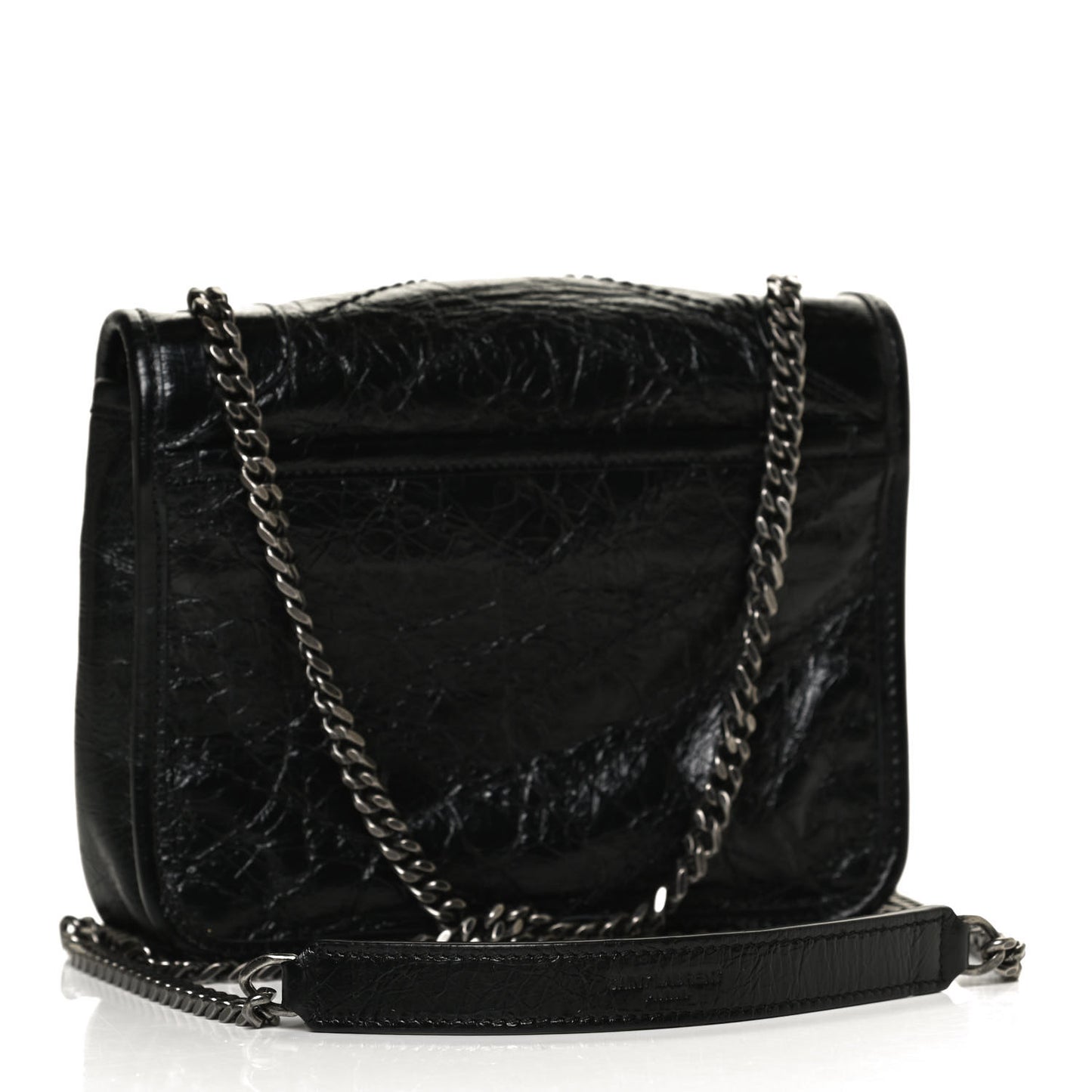Crinkled Calfskin Matelasse Monogram Niki Chain Wallet Black
