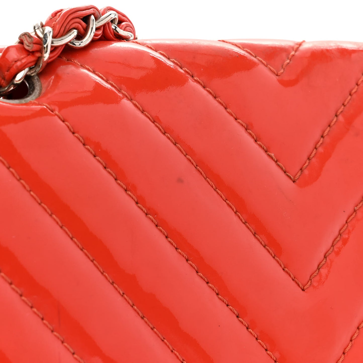 Patent Chevron Quilted Medium Single Flap Red