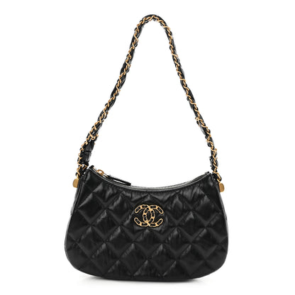 Chanel Crumpled Calfskin Quilted Braided CC Small Hobo Black 1 of 11