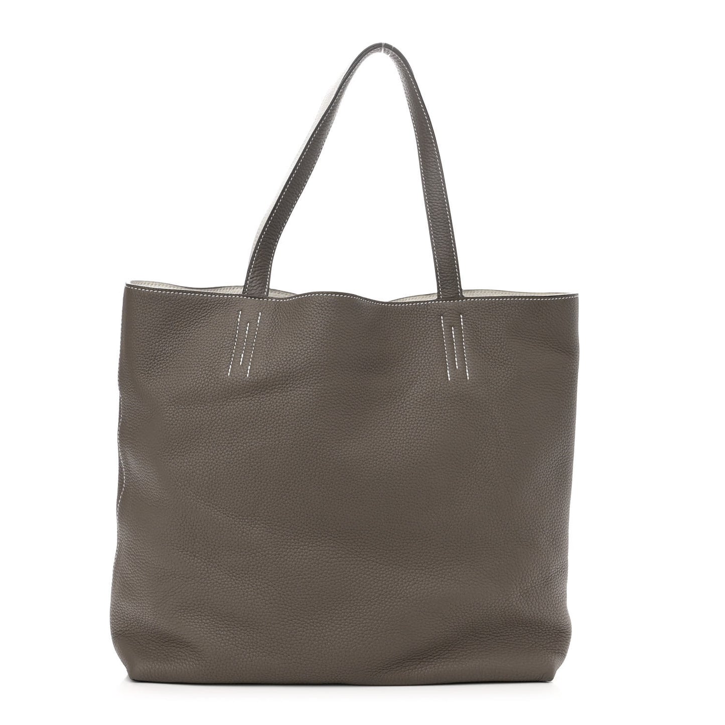 Taurillon Clemence Double Sens 36 Reversible Tote Gris Perle Etain