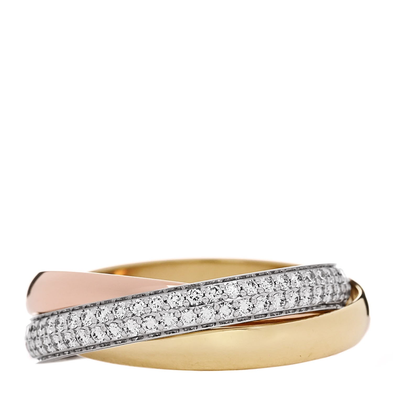 Cartier 18K White Yellow Pink Gold Diamond Small Trinity Paved Ring 54 7 1 of 5