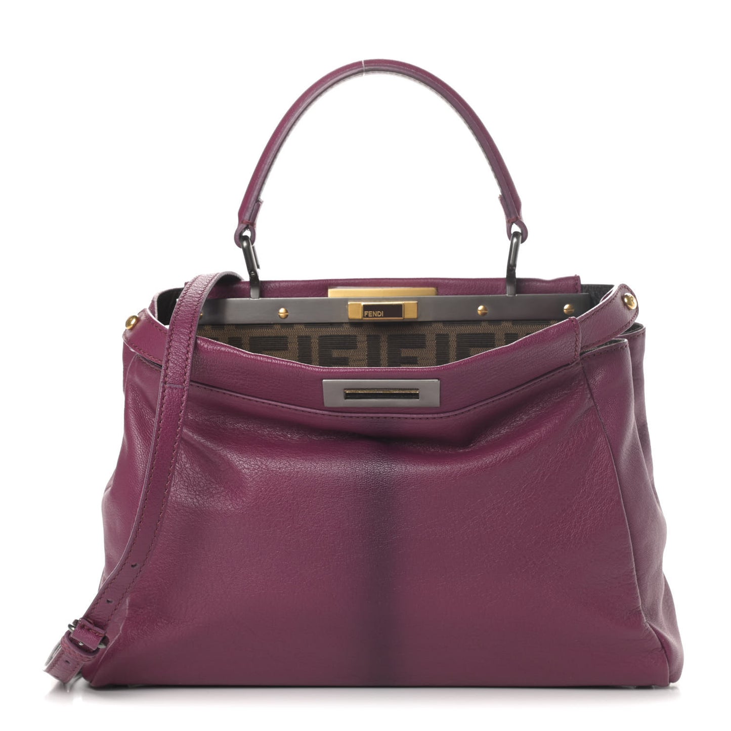 Goatskin Zucca Medium Peekaboo Iconic Satchel Ciclamino Tobacco Moro