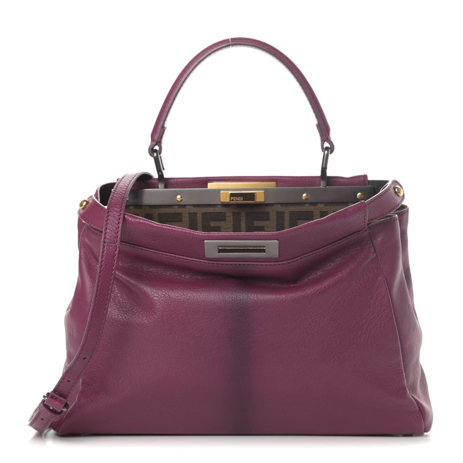 Fendi Goatskin Zucca Medium Peekaboo Iconic Satchel Ciclamino Tobacco Moro 6 of 15