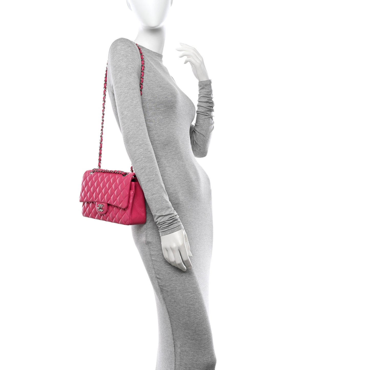 Lambskin Quilted Medium Double Flap Dark Pink