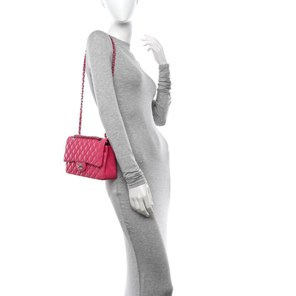 Chanel Lambskin Quilted Medium Double Flap Dark Pink 2 of 13