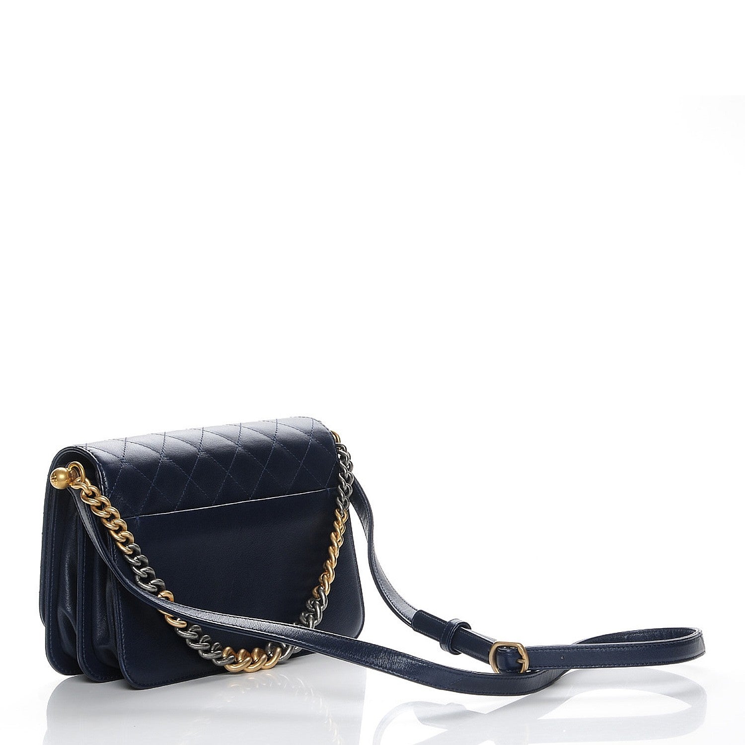 Chanel Lambskin Quilted Gold Metal Lock Flap Navy 3 of 8