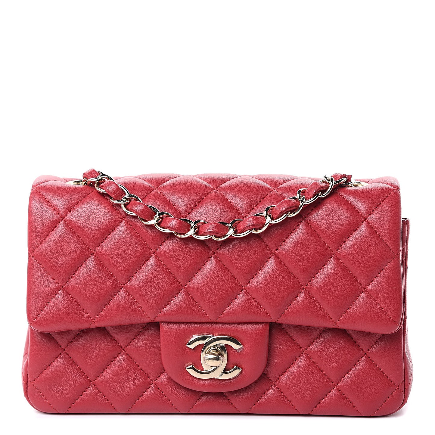 Lambskin Quilted Mini Rectangular Flap Red