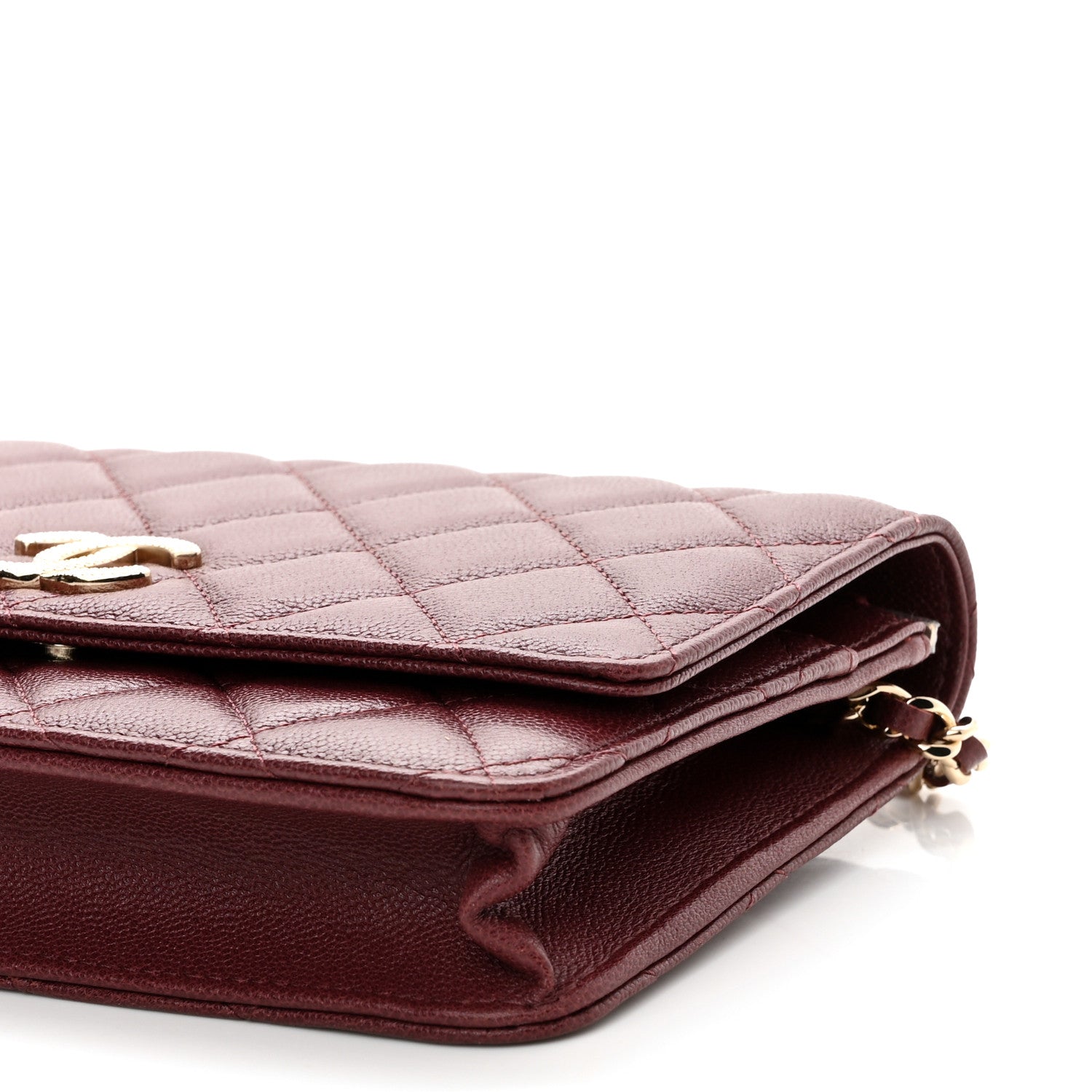 Chanel Caviar Quilted Studded CC Wallet On Chain WOC Burgundy 11 of 12