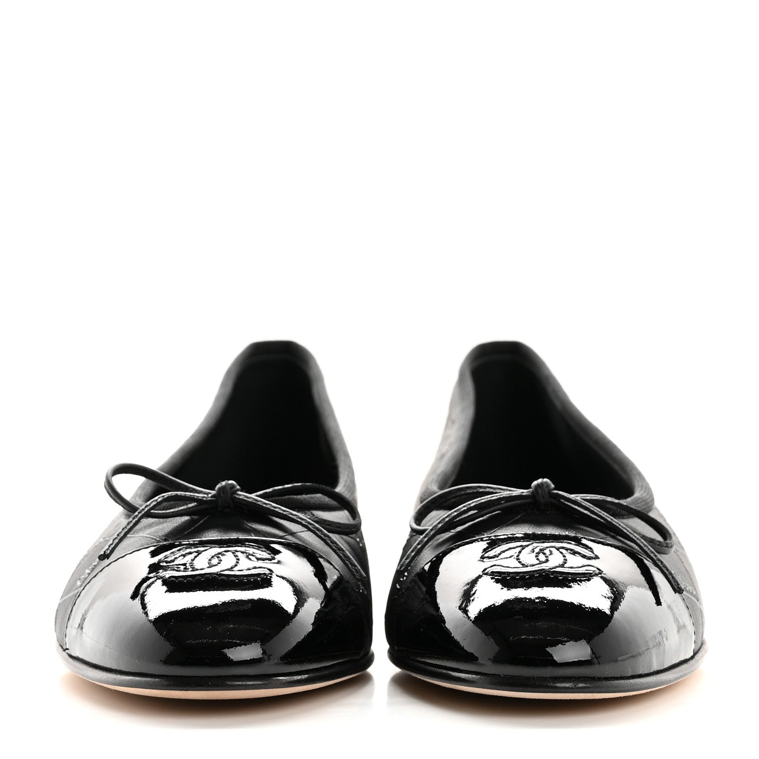 Chanel Printed Lambskin Patent Cap Toe Ballerina Flats 37.5 Black 2 of 9