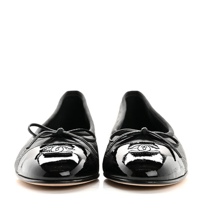 Chanel Printed Lambskin Patent Cap Toe Ballerina Flats 37.5 Black 2 of 9