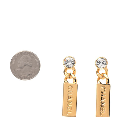Chanel Crystal Tag Drop Earrings Gold 2 of 4