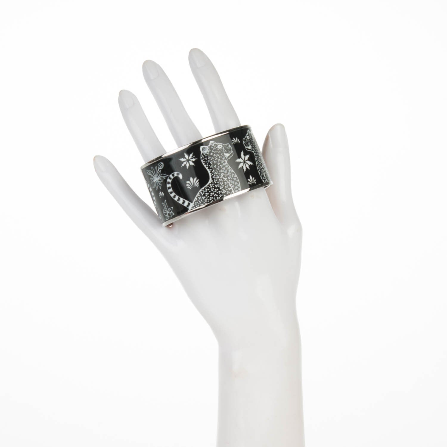 Hermes Enamel Printed Extra Wide Les Leopards Positif Negatif Bracelet 65 Black 2 of 7