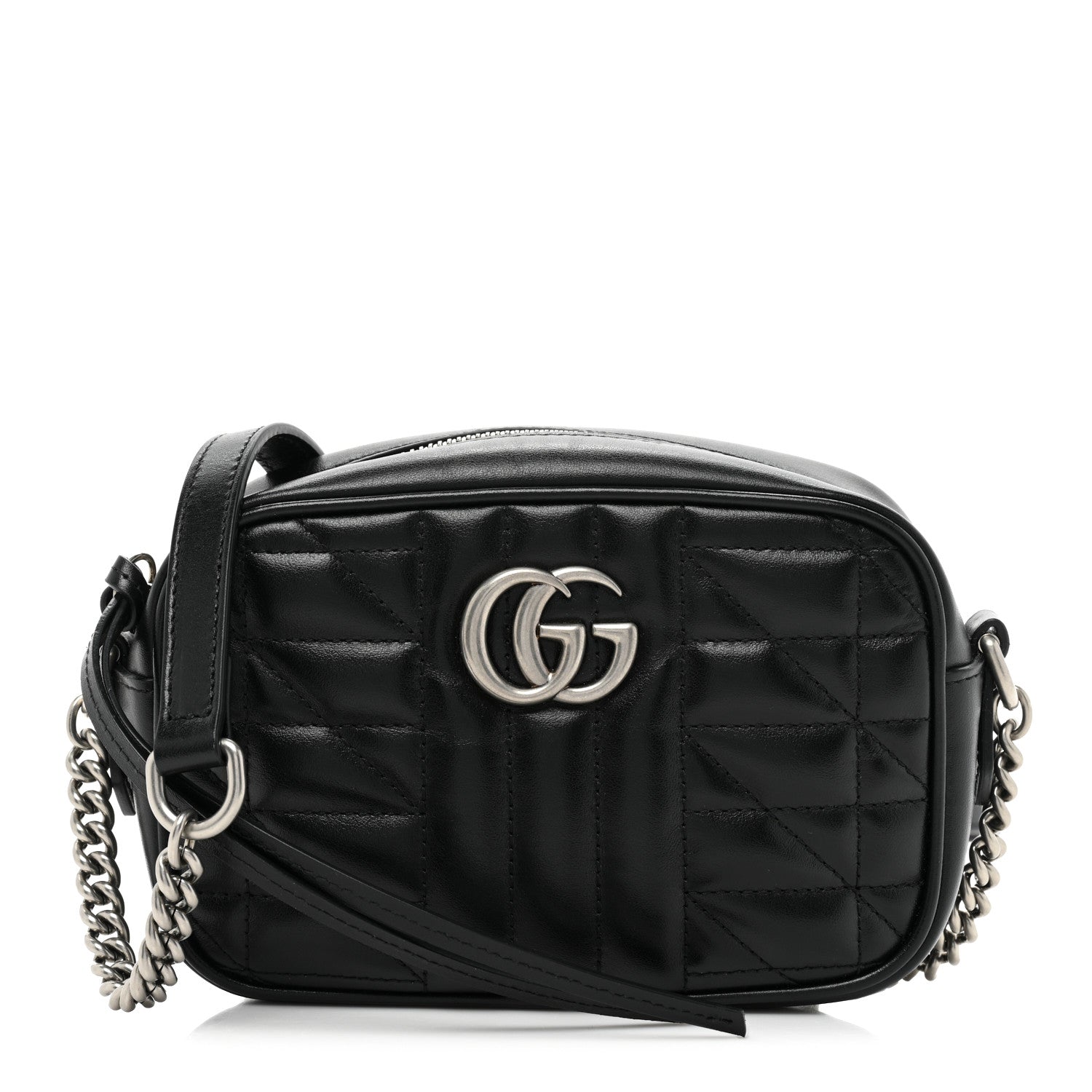 Gucci Calfskin Matelasse Aria Mini GG Marmont Chain Shoulder Bag Black 1 of 10