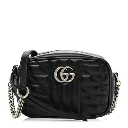 Gucci Calfskin Matelasse Aria Mini GG Marmont Chain Shoulder Bag Black 1 of 10