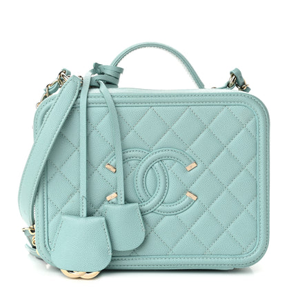 Chanel Caviar Quilted Medium CC Filigree Vanity Case Light Blue 1 of 10