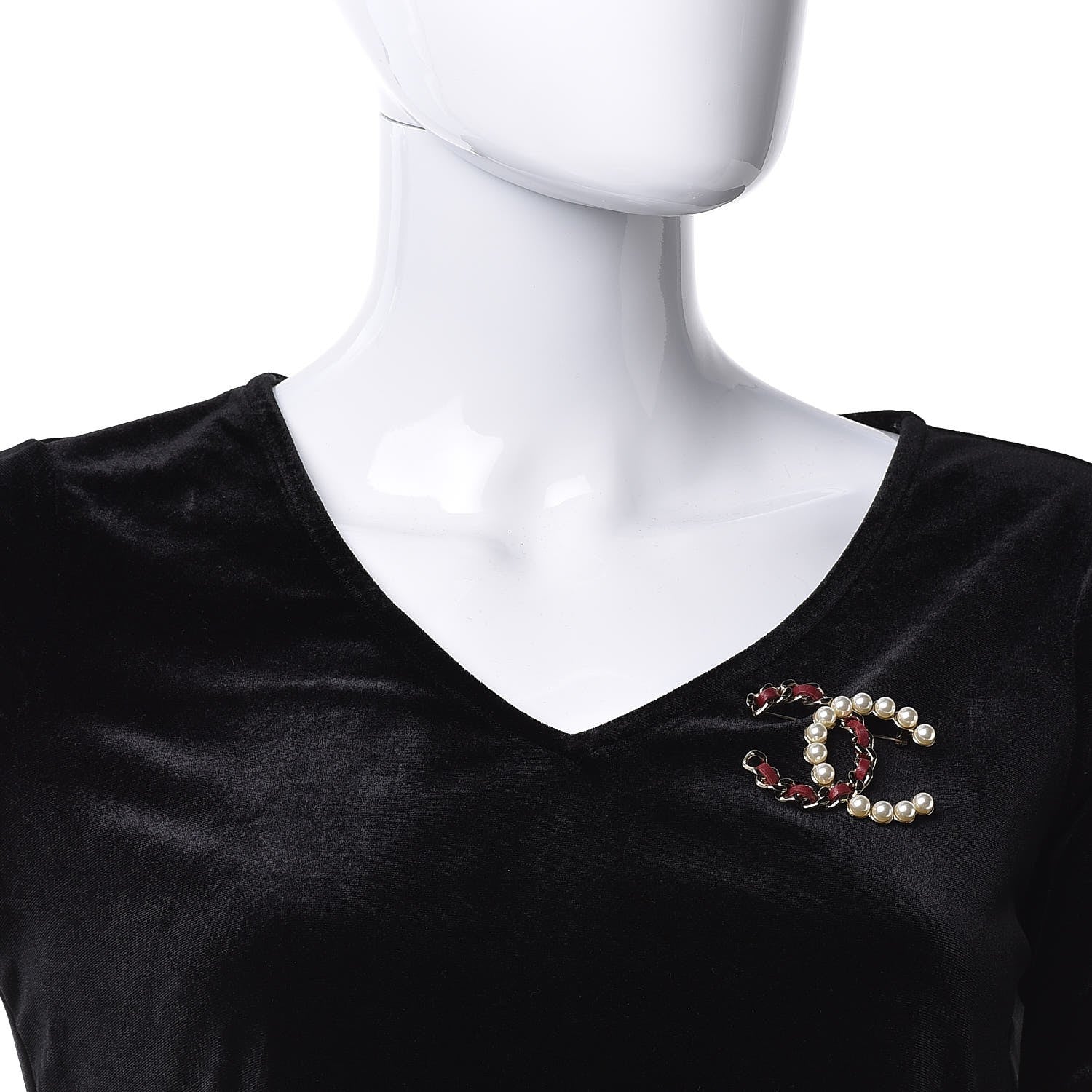 Chanel Calfskin Pearl CC Chain Brooch Burgundy Gold 2 of 5