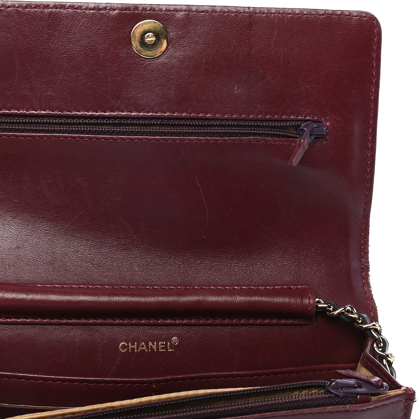 Calfskin Stitched Square Quilted Wallet On Chain WOC Burgundy