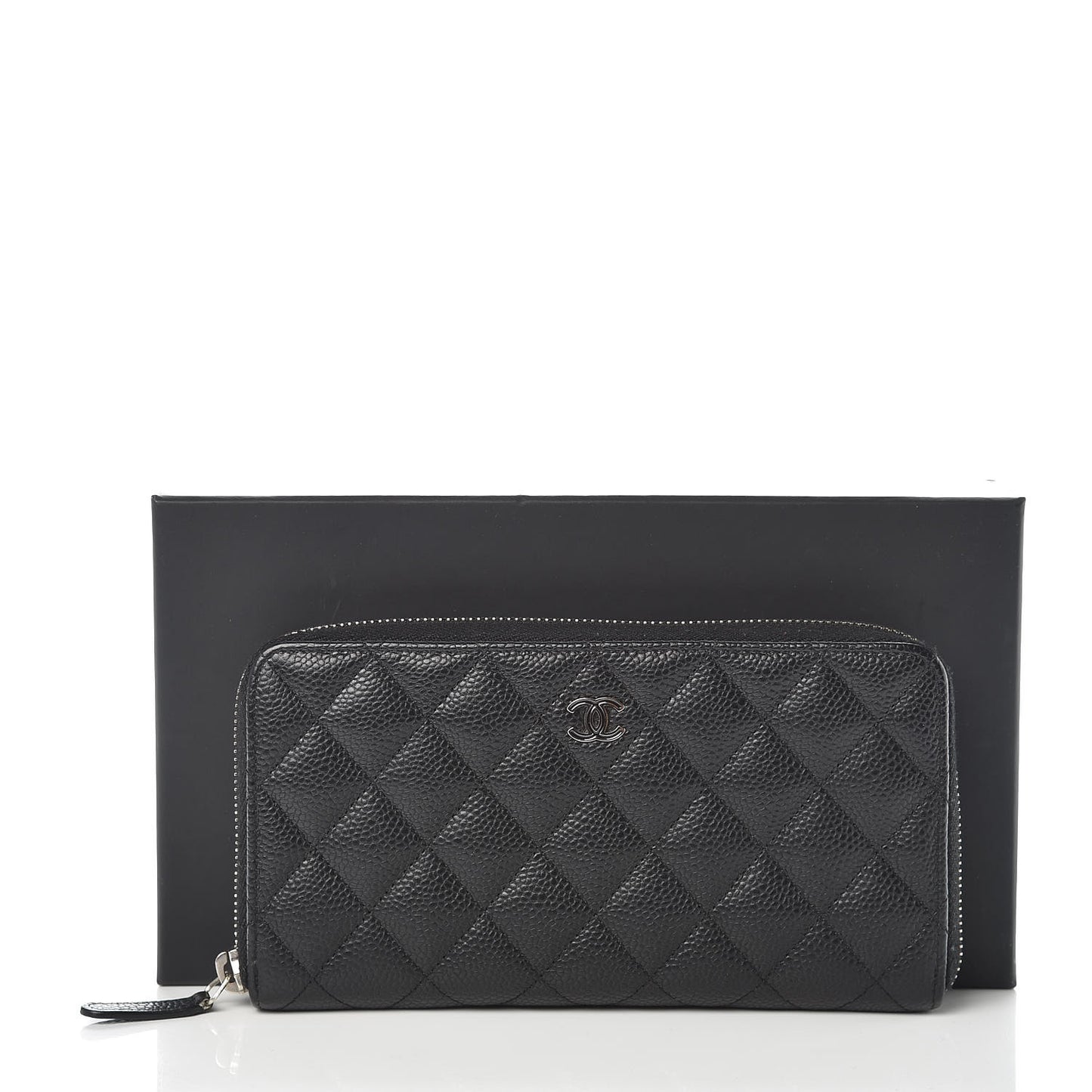 Caviar Quilted Large Gusset Zip Around Wallet Black