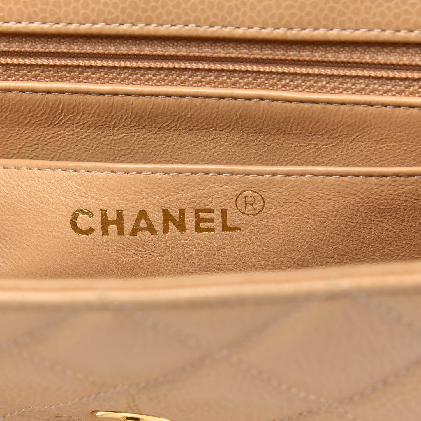 Caviar Quilted Small Single Flap Beige