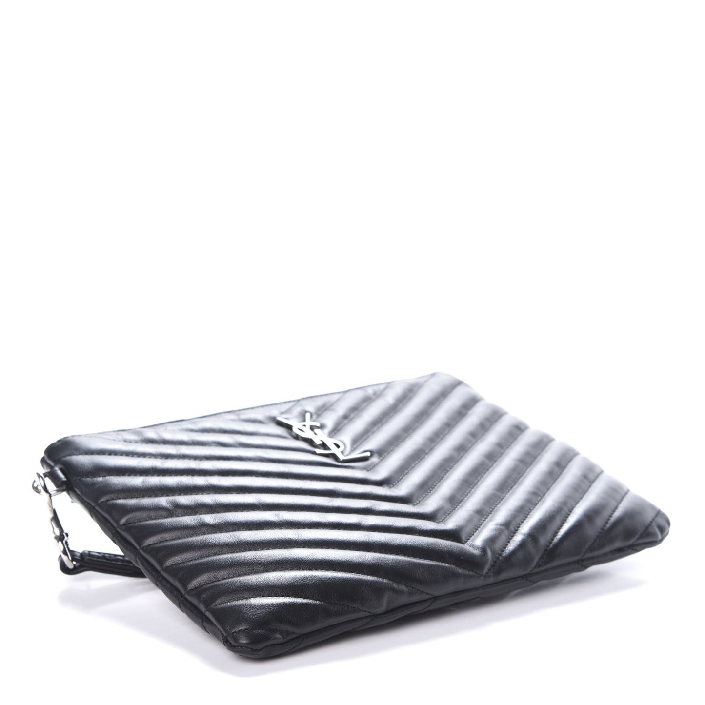 Calfskin Matelasse Chevron Monogram A5 Wristlet Black