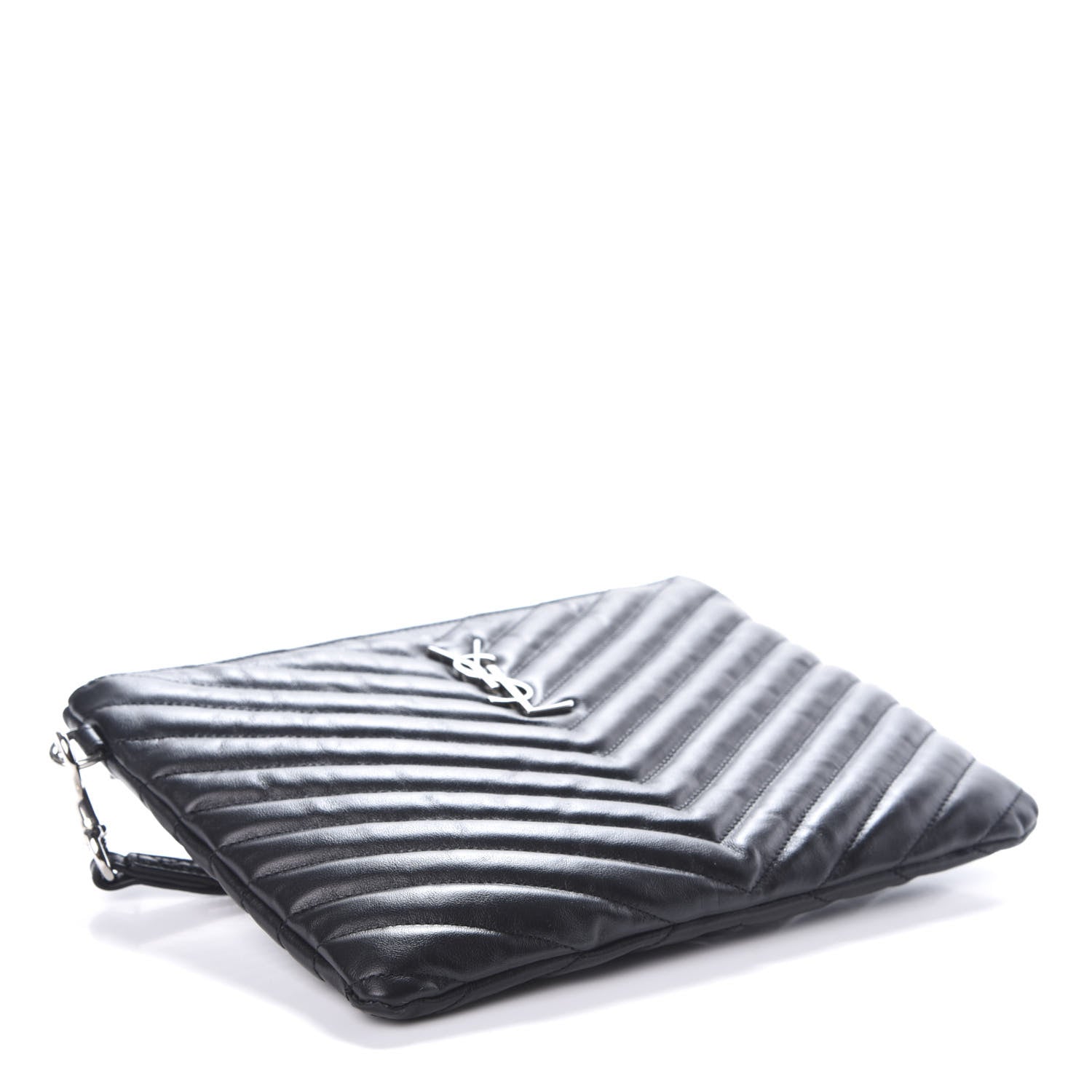 Saint Laurent Calfskin Matelasse Chevron Monogram A5 Wristlet Black 4 of 7