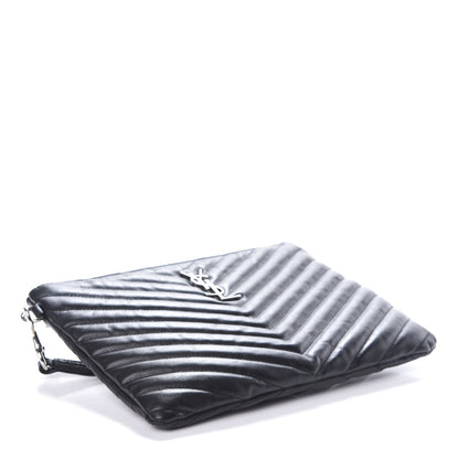 Saint Laurent Calfskin Matelasse Chevron Monogram A5 Wristlet Black 4 of 7