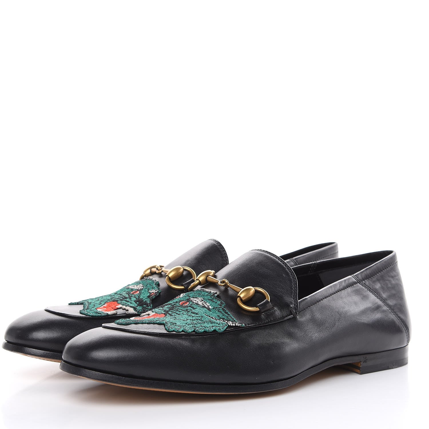 Gucci Lambskin Wolf Embroidered Mens Brixton Horsebit Loafers 9.5 Black 3 of 11